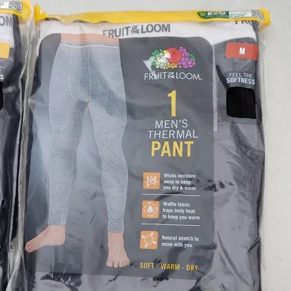 2nd ItemFRUIT OF THE LOOM NWT Men's BLACK Thermal Long John Bottoms Med OR Large - Picture 2 of 6